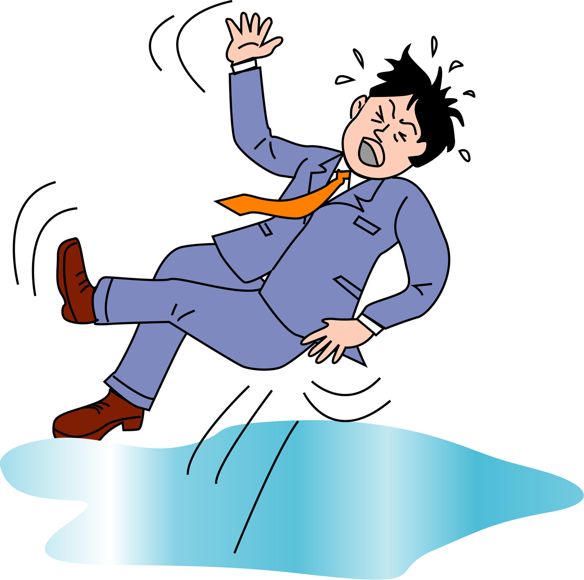 凍った地面で転倒する男性のイラスト