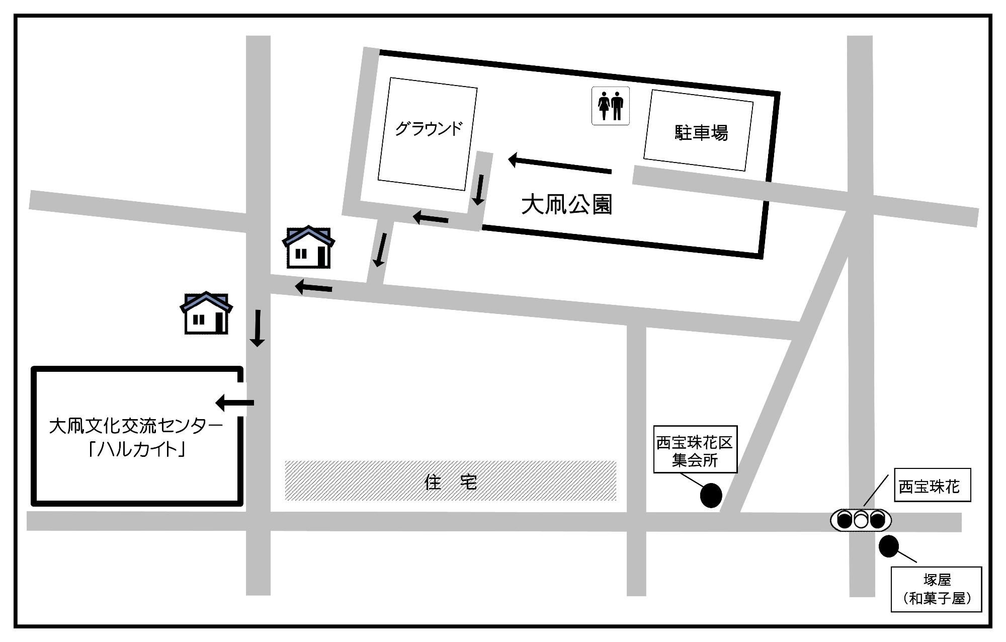 大凧公園から大凧文化交流センターまでの案内図