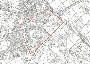 六軒町地区のゾーン30指定区域を赤い枠で示した地図