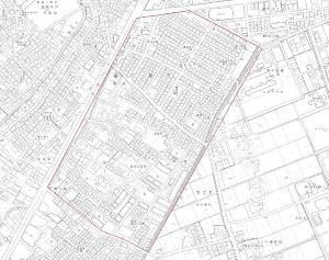 増富・豊町地区のゾーン30指定区域を赤枠で示した地図