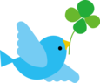 四つ葉のクローバーを口にくわえた青い鳥のイラスト
