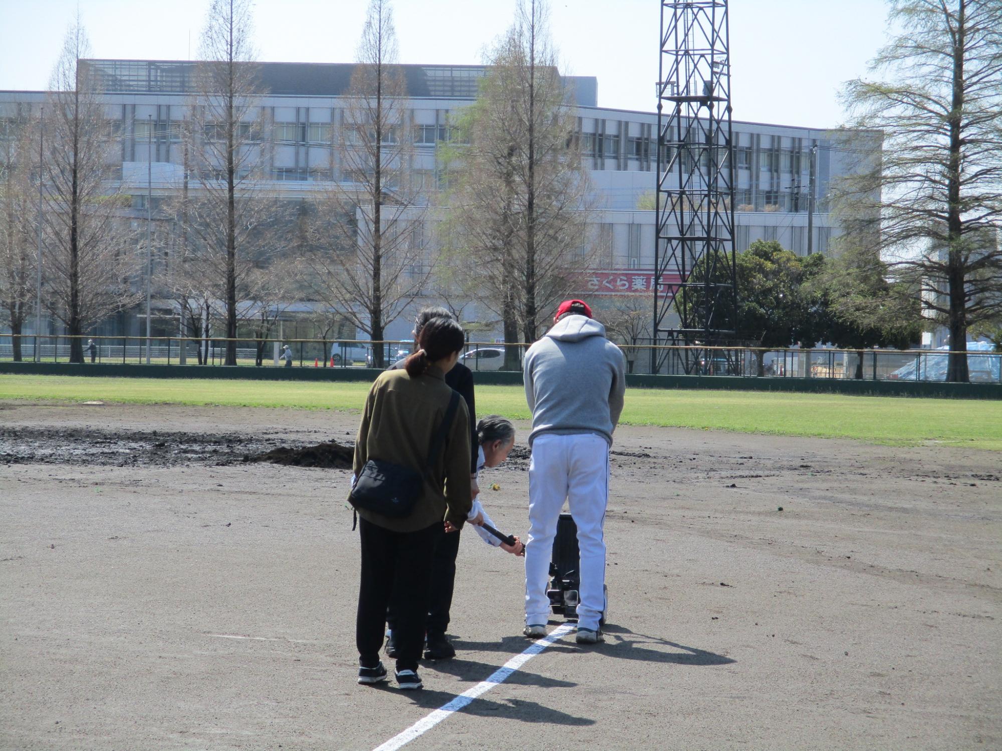 ライン引きをしているところ