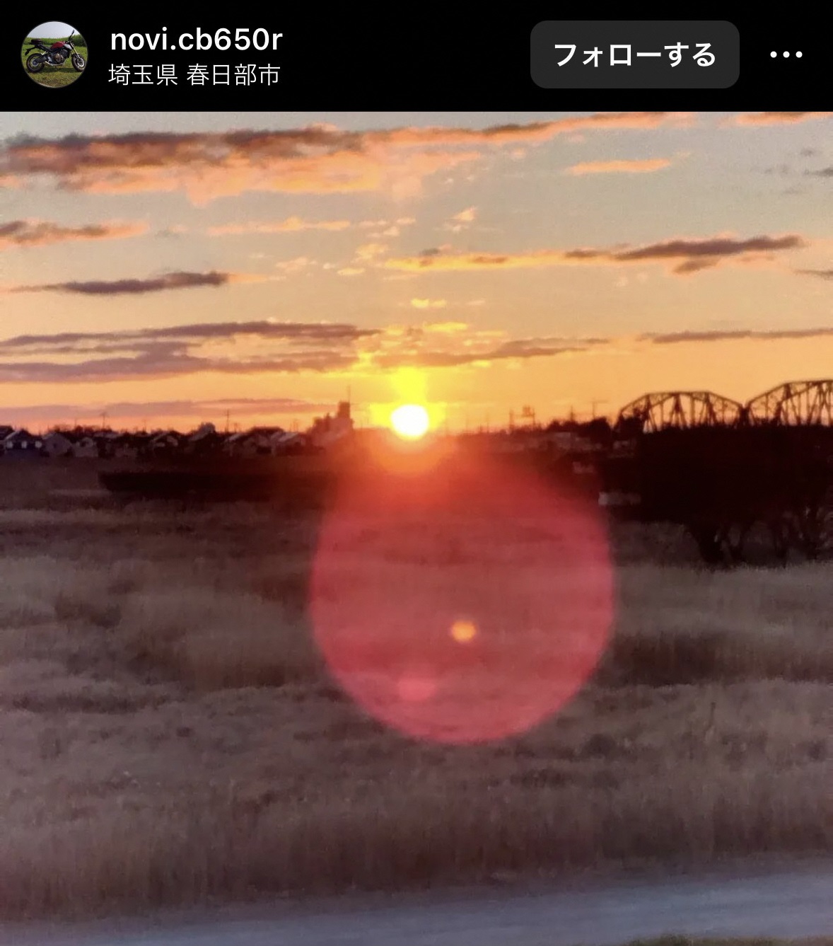 画像:インスタグラムで投稿された写真（江戸川の土手日の出）