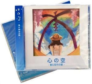青い空と女性の後ろ姿のイラストがジャケットの市の歌「心の空」のCDの写真